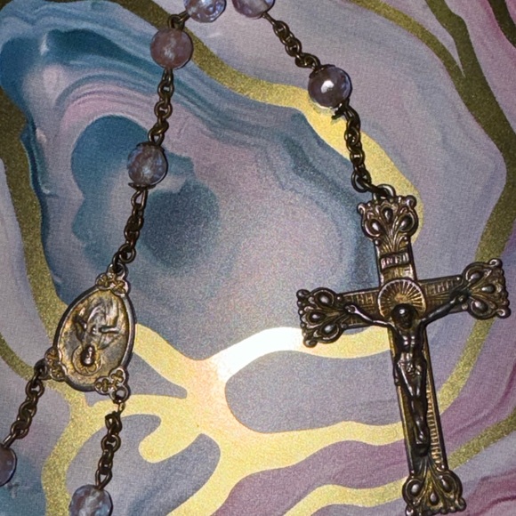 Antique 19th century Saphiret Glass Bead Rosary - Picture 7 of 8